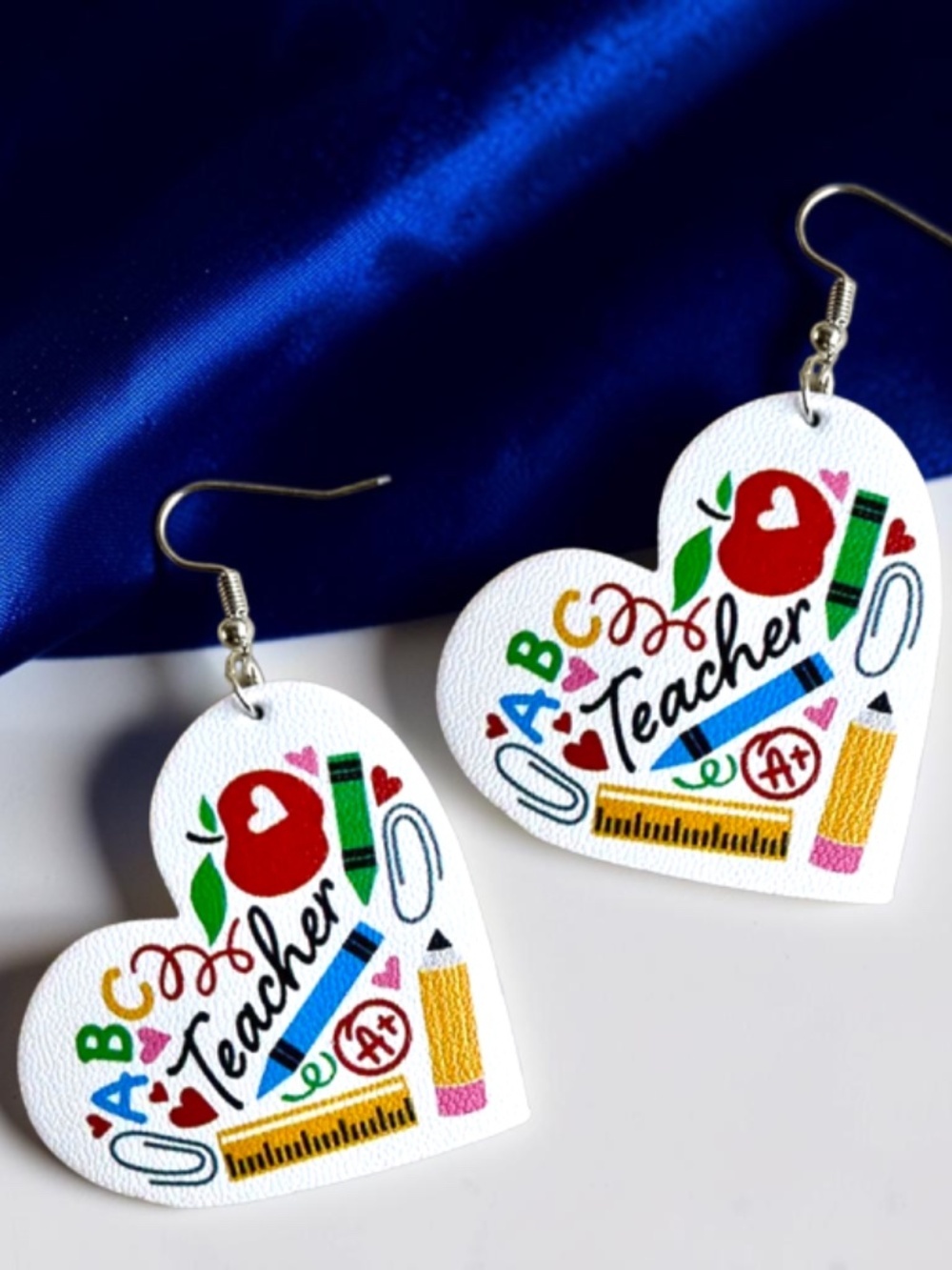 Teacher Heart Earrings | School Apple Pencil Classroom Dangle Earrings
